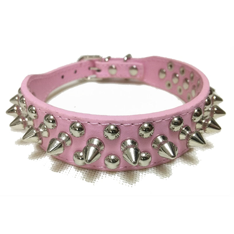 Adjustable Leather Pet Dog collar Neck Strap Supplies PU Leather Punk Rivet Spiked Dog Collar Pet Collars For Small Dog Cat