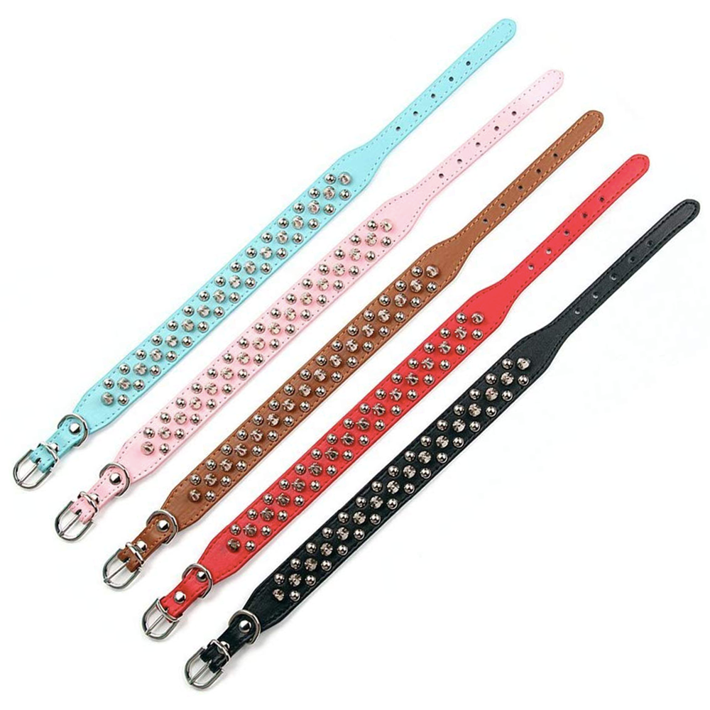 Adjustable Leather Pet Dog collar Neck Strap Supplies PU Leather Punk Rivet Spiked Dog Collar Pet Collars For Small Dog Cat