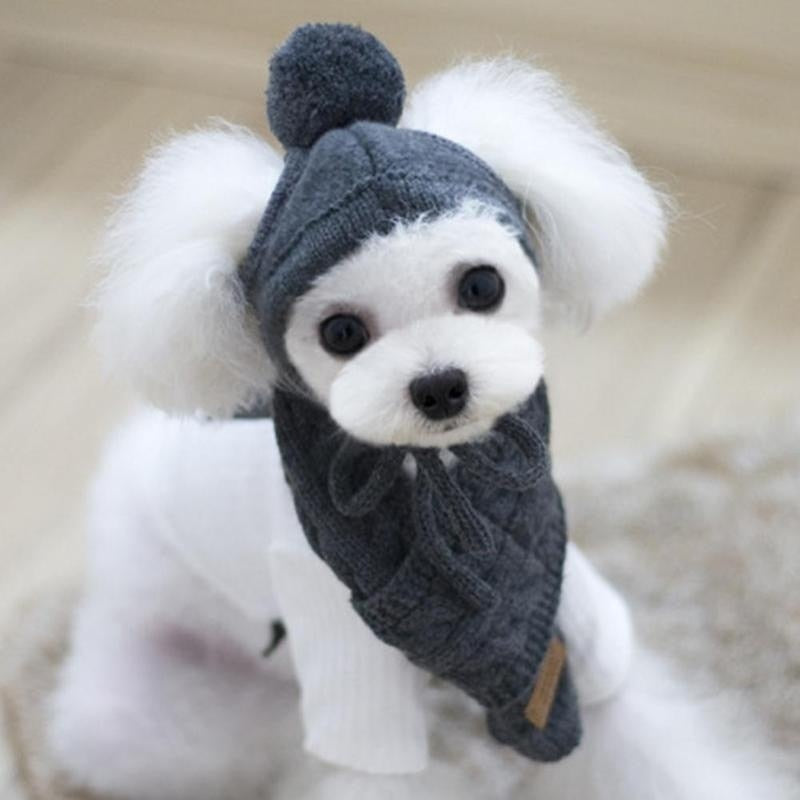 Hat for Dogs Winter Warm Stripes Knitted Hat+Scarf Collar Puppy Teddy Costume Christmas Clothes Santa Dog Costumes