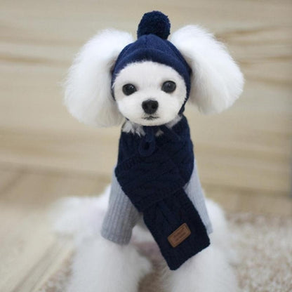 Hat for Dogs Winter Warm Stripes Knitted Hat+Scarf Collar Puppy Teddy Costume Christmas Clothes Santa Dog Costumes