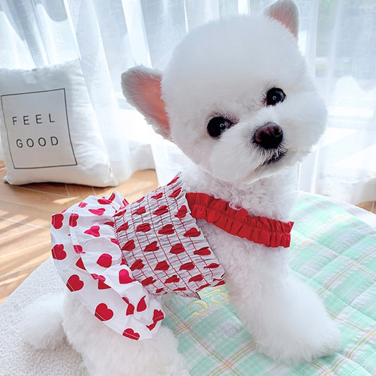 Red Blue Heart Print Sling Dress Puppy Dog Clothes Summer Fashion Cotton Dogs Clothing Skirts Poodle Chihuahua Pet Dog Clothes