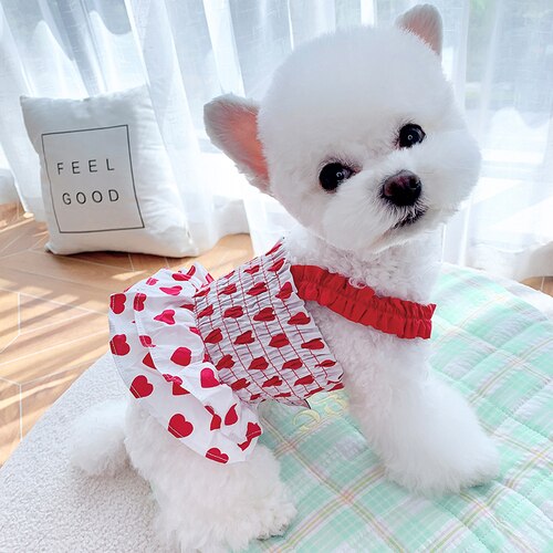 Red Blue Heart Print Sling Dress Puppy Dog Clothes Summer Fashion Cotton Dogs Clothing Skirts Poodle Chihuahua Pet Dog Clothes