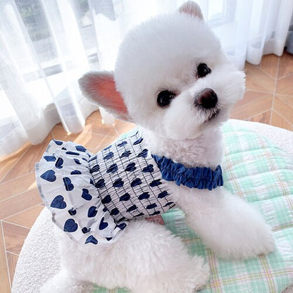 Red Blue Heart Print Sling Dress Puppy Dog Clothes Summer Fashion Cotton Dogs Clothing Skirts Poodle Chihuahua Pet Dog Clothes